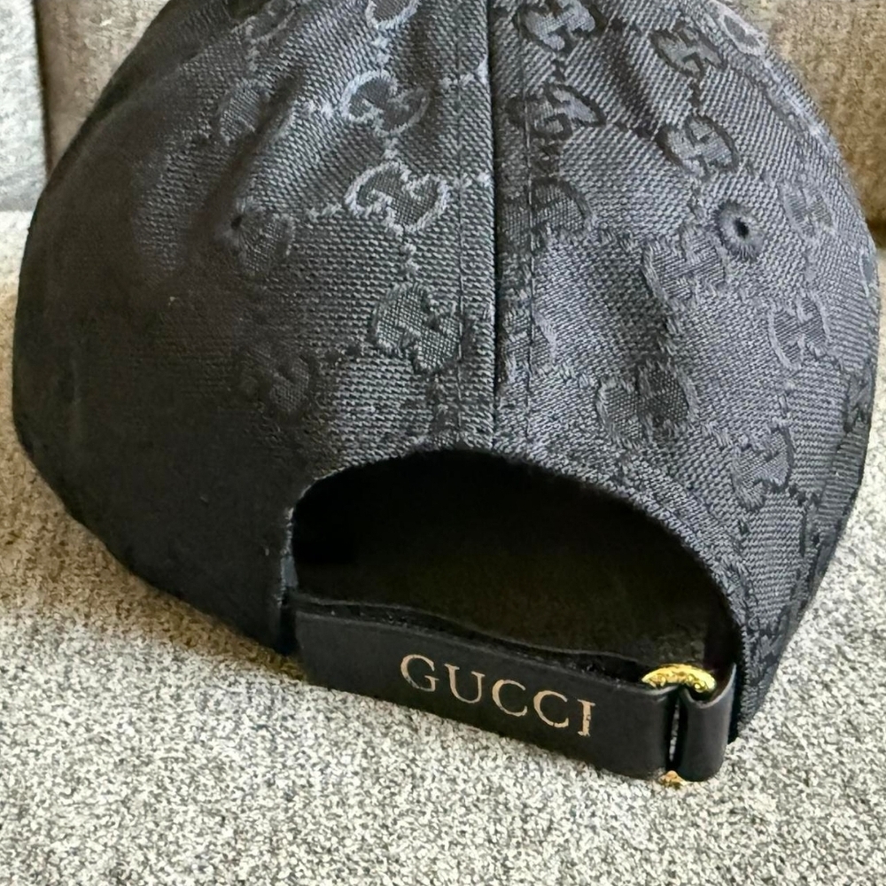 Gucci Black Hat with Gold GG and Red-Green Stripe - Picture 3 of 4